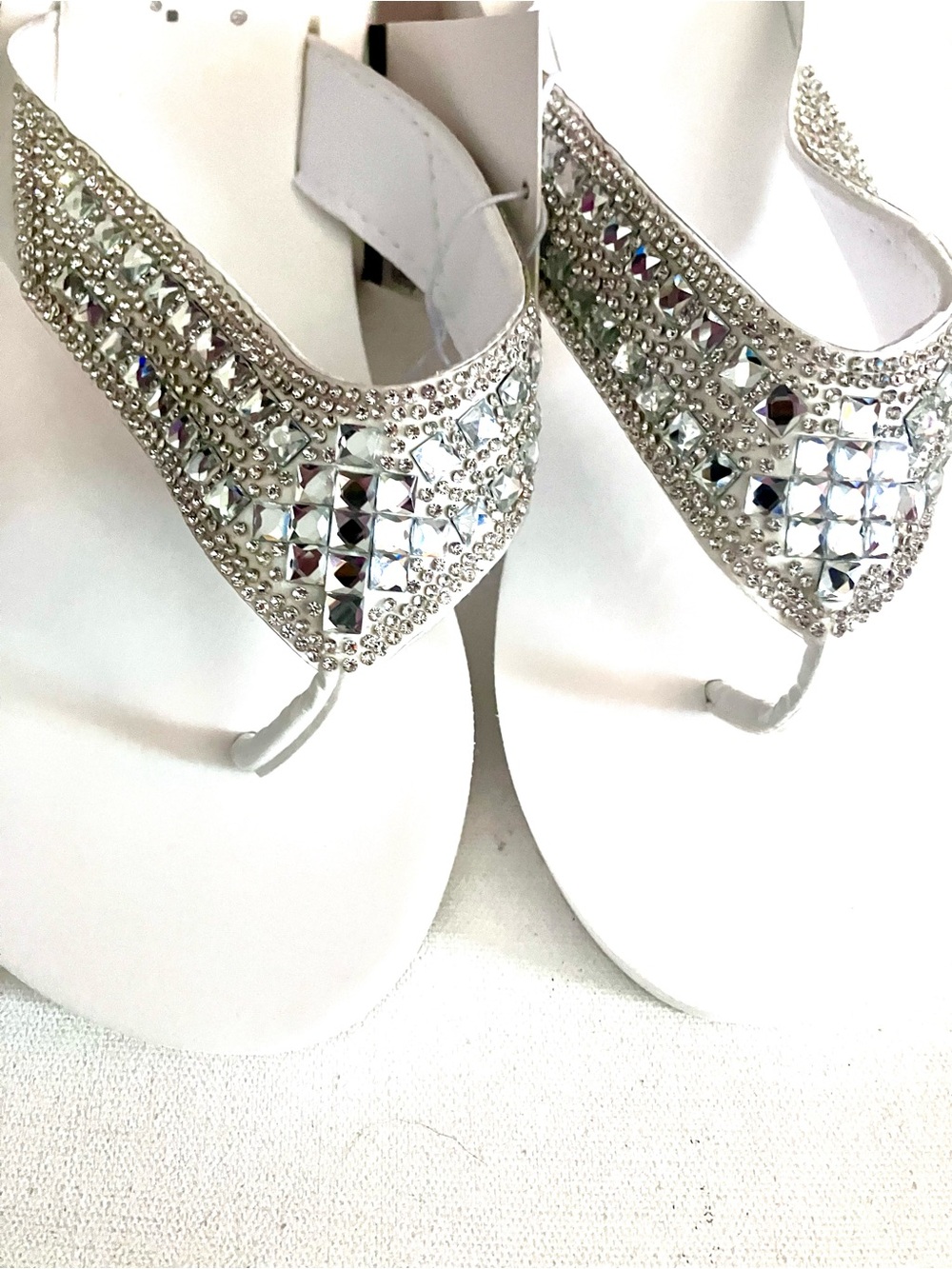 White Jeweled T-Strap Sandals - Women's Dress Flip Flops